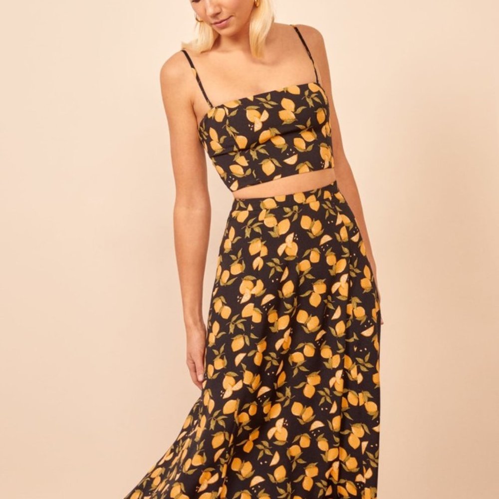 Reformation Hayden Two Piece Set in Lemon Drop, size 10